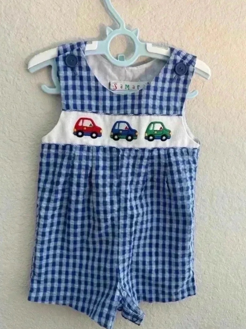 Samara Vintage Car Jonjon Size 6-9M Smocked Detail Little Boys Blue White